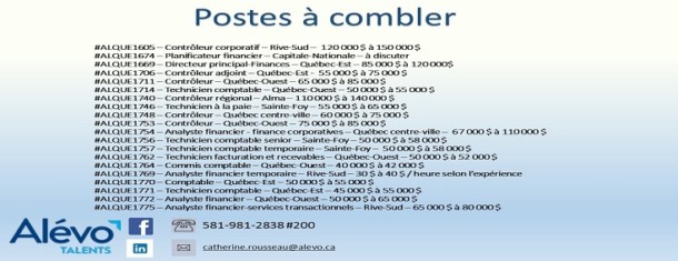 Postes à combler à Québec et les environs