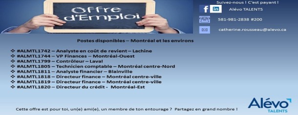 Postes disponibles à Montréal en date du 10 mai 2019